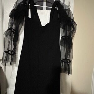 Haute Monde Black Dress with Sheer Ruffle Sleeves